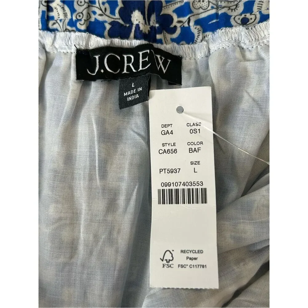 J. Crew Cotton Voile Ruffle-Trim Shift Midi Dress Cobalt Floral Size L NWT